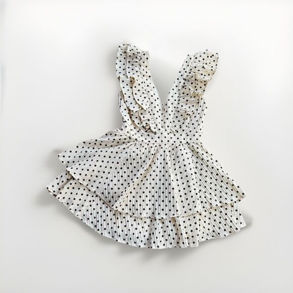 NEW LINE & DOT Kimmi Mini Dress Sz S Ivory Brown Dots Boho Ruffle Romantic - Picture 4 of 16